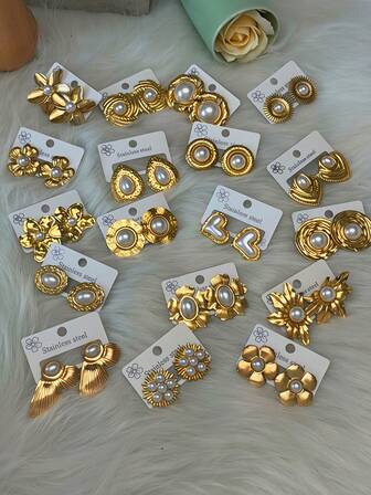 6 Pairs Of Randomly Dispatched Simple And Fashionable In-Stock Earrings - Earrings, Stainless Steel Earring Set Multiple Styles Ladies' Stud Earrings Friends, My Orders Recently Purchased Dearrings For Women