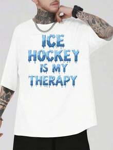 Ice Hockey Therapy Soft Cotton Crew Neck Relaxed Fit Unique Graphic Print New Arrival - Branco - Ver 1