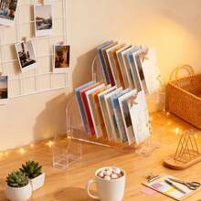 亚克力展示架，便携易组装设计，适用于零售柜台、家庭、办公桌收纳，可摆放贺卡、贴纸、明信片、海报等。