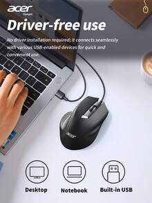 Acer OMW313 3200 DPI Wired Mouse, 4-Level DPI Adjustable USB Computer Mouse, 152.4cm Cable Length, 6-Button Design, Compatible With Laptop & Desktop, Ergonomic Mouse, Fashionable Appearance, Smooth Contour, Textured Surface, Gaming Mouse, Precise Control, Ideal For Tech Enthusiasts - Black - View 12