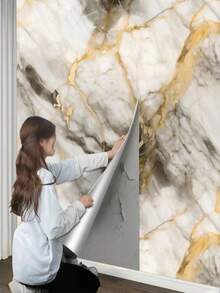 1 Roll Self-Adhesive Waterproof Bathroom Wall Sticker - Marble Texture, Removable And Reusable, Suitable For Shower, Toilet, Sink - Easy To Clean And Washable, Bathroom Decor, Bathroom Accessories - Multicolor - View 6