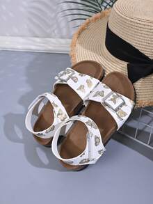 1双女童露趾凉鞋，软底，时尚，韩版，公主风，学生款，百搭，夏季款 - 米色 - 查看 1