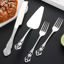 不锈钢蛋糕刀、叉、铲餐具套装，家用烘焙工具，蛋糕铲，奶酪/披萨刀，甜点叉 - 彩色 - 查看 11