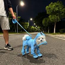 Waterproof Full Coverage Dog Raincoat With Reflective Strips Anti-Slip Booties Carry Bag Blue Puppy Rain Suit For Outdoor Travel Gift - Baby Blue - View 6