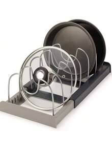 1pc Expandable Kitchen Drawer Organizer, Pull-Out Design Saves Space, Adjustable Pot Lid Rack, Efficient Storage For Utensils On Countertop Or Cabinet - Beige - View 7