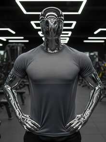 Playera de compresión para gym, para hombre, ropa deportiva, GYMSKPlayera deportiva, unitalla de manga corta, cuello redondo, elástica, tejido transpirable, para todo tipo de actividad deportiva. Playera de Compresión Deportiva de Manga Corta para Hombre, Secado Rápido y Transpirable con Contraste, Camiseta de Fitness Ajustada para Entrenamiento, Gimnasio y Running. - Gris Oscuro - Ver 5