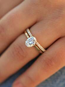 2pcs Oval Zirconia Engagement Wedding Ring Set,Great Jewelry Gift For Women,Promise Rings,Eternity Rings,Valentine's Day,Mother's Day,Everyday Wear - A - View 16