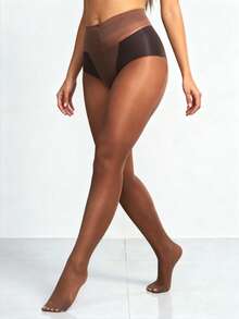 2 Pairs Women's Sexy 30D Transparent Stockings, Coffee Brown Pantyhose, Fashionable & Minimalist - Coffee Brown - View 5