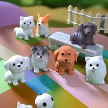 1/6 قطع نموذج كلب صغير، تمثال كلب لطيف من الراتنج، تمثال حيوان تيدي كورجي، تماثيل حيوانات صغيرة للديكور والمناظر الطبيعية الخيالية في الحدائق - متعدد الألوان - مشاهدة 3