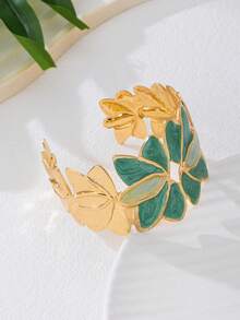 1pc Fashionable Enamel Leaf Decor Bracelet For Women, Suitable For Daily, Party, Holiday Gift - 1 Bracelet - View 5
