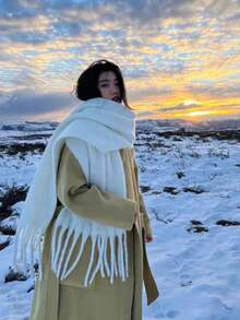 1 Women Winter Plush Long Scarf With Tassels - Soft And Warm Thickened, A Warm And Windproof Scarf, A Multi-Functional Scarf For Daily Outings, Suitable As A Christmas Gift,Christmas And Valentine Day Gifts For Dress - Multicolor - View 2