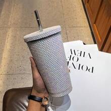 1 Stück 600ml ästhetischer Bling Strass Becher - 304 Edelstahl vakuumisolierter Becher mit auslaufsicherem Deckel, süßer funkelnder Wasserflasche für Reisen, Gym, Büro, perfektes Geschenk für Mädchen & Frauen - Verschiedenfarbig - Übersicht 7