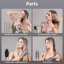 UKLISS 6-In-1 Blow Dryer Brush With LCD Display – Combines Drying, Curling, Straightening & Styling For All Hair Types - Champagne - View 4