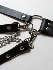 ROMWE Grunge Punk 1件装女士加大码性感黑色腰链，哥特式束腰带，带铆钉和流苏，适合日常、通勤、音乐节、万圣节派对和庆祝活动。 - 黑色 - 查看 4