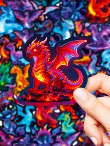 56pcs Dragon Animal Cartoon Series Phone Case Graffiti Stickers, Suitable For Laptop, Helmet, Skateboard, Waterproof DIY Creative Stickers, Neon Stickers - Multicolor - View 12