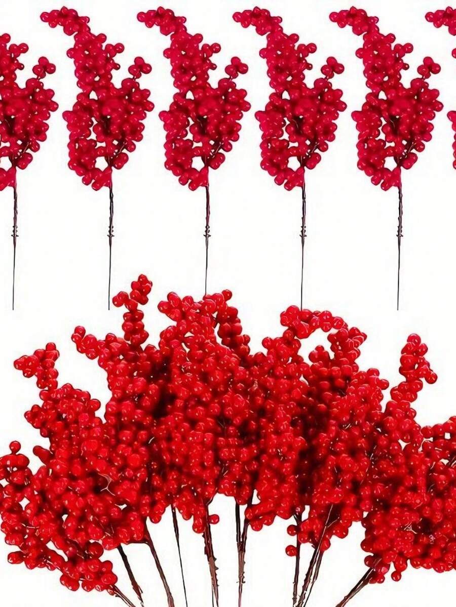 1/10 قطعة - أغصان الحصرم الاصطناعية الحمراء مع الزعرور، أغصان الحبات الحمراء الاصطناعية من الرغوة فاكهة الشتاء الاصطناعية ديكور عيد الميلاد DIY حرفي ديكور عيد الميلاد ديكور الزفاف ديكور عيد الميلاد باقة زهور الحرير، نبات باقة الزهور DIY إكليل ديكور حفلة عيد الميلاد ديكور المنزل - متعدد الألوان - مشاهدة 1