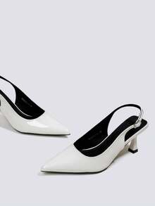 Women's White Formal Patent Leather High Heel Pumps, Pointed Toe Slip-On High Heel Sandals With Buckle And Ankle Strap - White - View 3