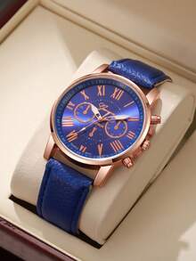 1pc Women's Fashion Casual Quartz Watch With Three-Eye Roman Numeral Dial, Perfect Gift For Family And Friends - Gold - View 13