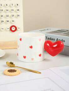 1pc Ceramic Mug With Heart-Shaped Handle, Cute Ins Style Coffee/Tea Cup, Suitable For Home, Office, Gift - Multicolor - View 6