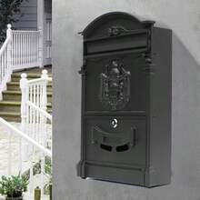 LARGE VINTAGE OUTDOOR LOCKABLE LETTER POST BOX MAILBOX WALL MOUNTED SECURE MAIL - Black - View 5