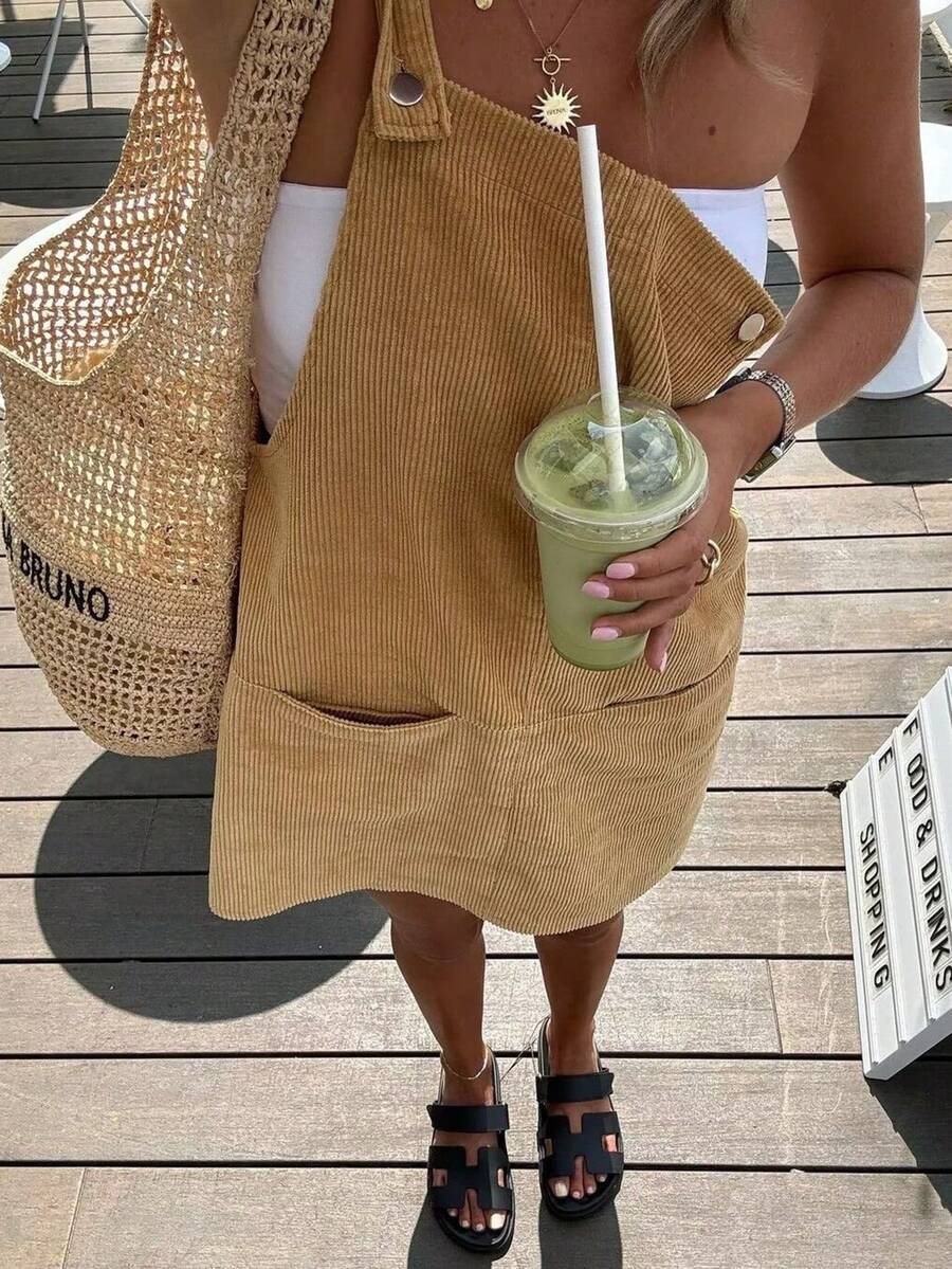 Look Polly Women's Casual Vacation Valentine's Day Holiday Beach Bodycon Dress With Pockets, Spring/Summer - Khaki - View 1