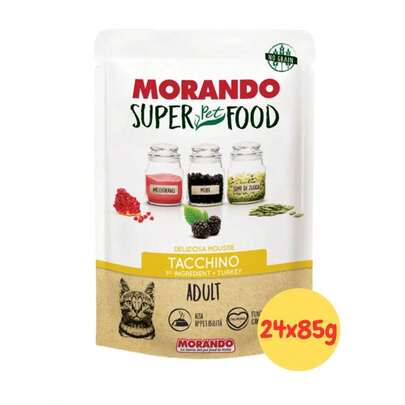  Morando Super Pet Food Gatto Adult Mousse con Tacchino 24x85g Alimento Completo con Superfood Naturali e Valori Nutrizionali Ottimali