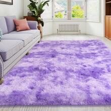 1pc Black Rug Modern Fluffy Shaggy Area Rug Super Soft And Cozy Rug Non-Slip Plush Carpet Floor Mat For Thanksgiving Day Chrismas Decor, Rug For Living Room, Bed Room, Dorm, Room Decor, Back To School Supplies - 紮染星空紫 - 查看 3
