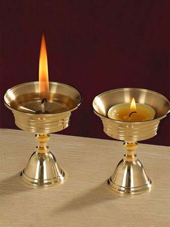 1 pieza/2 piezas Portavelas de té de latón para decoración del hogar, candelabro de mantequilla, lámpara de aceite de cobre. Farol/Portavelas/Candelabros de Ramadán, Portavelas de vidrio a prueba de viento.