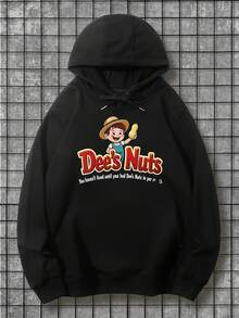 Sudadera con capucha de algodón de 220g para hombre con estampado "Los mejores frutos secos de la Tierra", de corte regular, de manga larga con bolsillos, lavable a máquina - Negro - Ver 1
