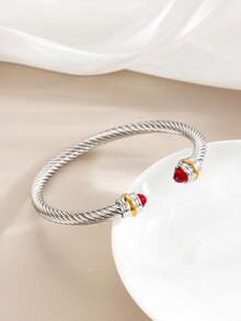 1 pieza Brazalete ajustable de acero inoxidable con alambre retorcido, regalo de joyería vintage para mujeres - pulsera - Ver 4