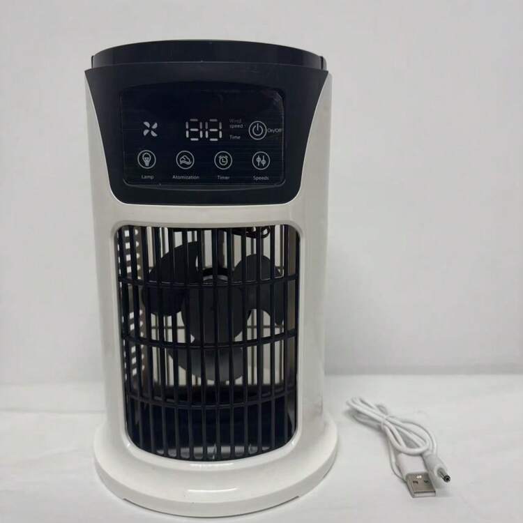 Mini Home Air Conditioner, 6 Wind Speed Levels, Auto Shut Off Timer, Humidifying Function, Desktop Cooling Fan, Colorful Lighting, Portable USB Powered For Dorm - White - View 6