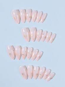 24 pièces/set Faux ongles à pointes françaises dégradées de taille longue avec design d'étoiles et de strass, style charmant pour femme, ajustement parfait des faux ongles acryliques, contient 1 pièce de colle de gelée et 1 pièce de lime à ongles, convient pour l'utilisation quotidienne, les études et les fêtes pour les femmes et les filles - Multicolore - Voir 2