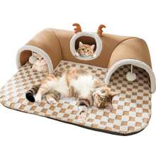 XL Brown Cat Tunnel Bed, Suitable For Multiple Cats, Small Cat Hide-And-Seek Tunnel Bed With Ball Toy, Removable And Washable Small Animal Tunnel, Suitable For Small Cats And Rabbits - Multicolor - View 10