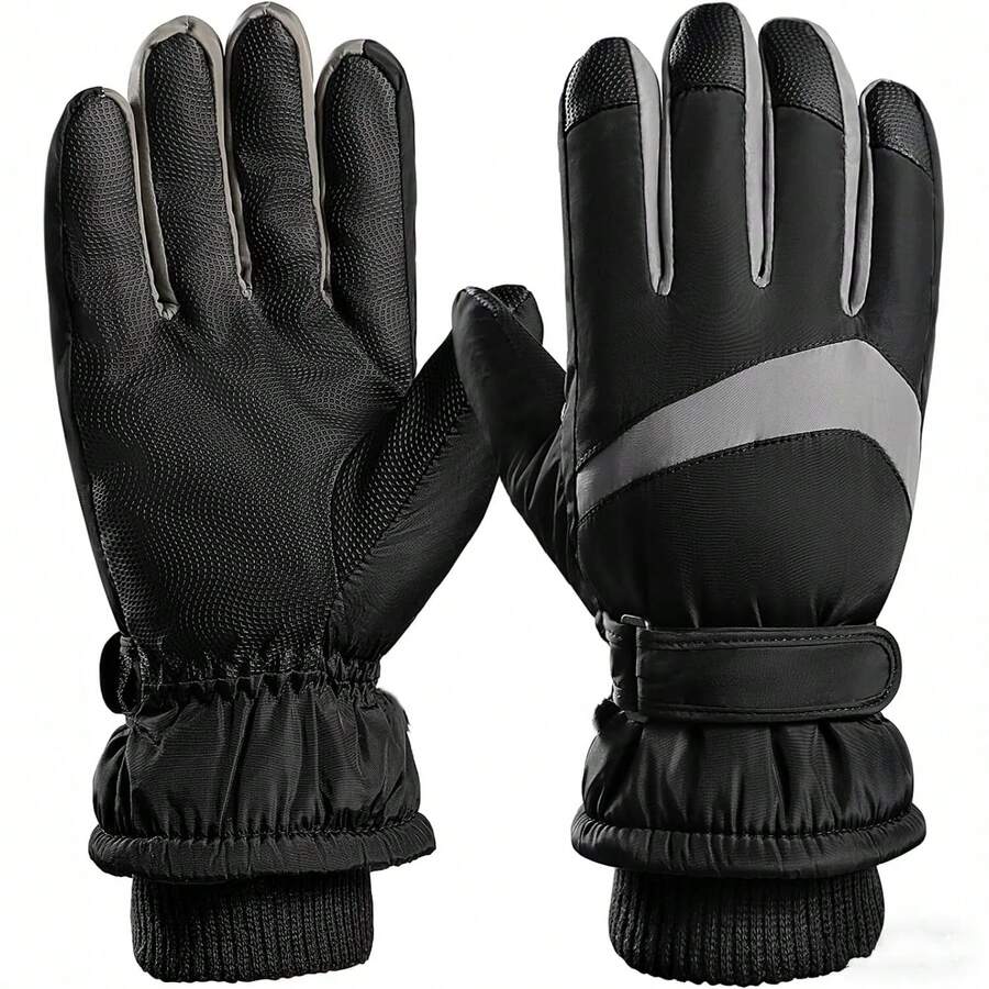 Women's Ski Gloves, Thick Warm Windproof Waterproof Touchscreen Motorcycle Cycling Gloves, Outdoor Winter Sports Skiing Gloves - Black - View 1