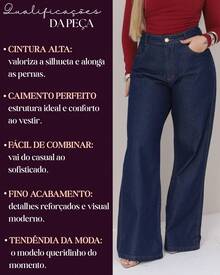 Wide Leg Women's Pants, Marbled Pattern, Wide Leg, High Waist, Thick Fabric, 100% Denim - Rửa tối - Xem 6