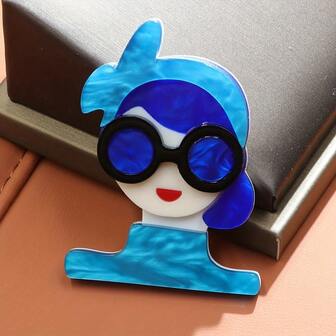 1 st blå huvudduk flicka tecknad akrylbrosch, moderiktig ny kavajnål ryggsäckstillbehör