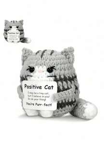 Positive & Cute Crochet Cat Mini Animal, Emotional Encouragement Gift, Fun Crochet Mini Handmade Cat, Inspirational Small Gift, Funny Gift For Cat Lovers, Suitable For Women, Men, Friends, Moms, Daughters, Sons, Plush Duck, Shark, Penguin Decor, Teens Birthday, Mother's Day, Christmas, Valentine's Day, Graduation Gift, Themed Decor Accessories - Multicolor - View 2
