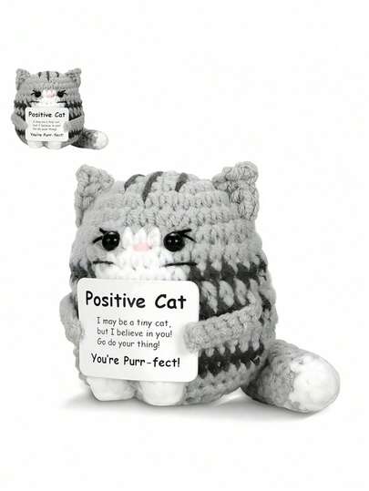 Positive & Cute Crochet Cat Mini Animal, Emotional Encouragement Gift, Fun Crochet Mini Handmade Cat, Inspirational Small Gift, Funny Gift For Cat Lovers, Suitable For Women, Men, Friends, Moms, Daughters, Sons, Plush Duck, Shark, Penguin Decor, Teens Birthday, Mother's Day, Christmas, Valentine's Day, Graduation Gift, Themed Decor Accessories