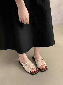 Nuevas sandalias de moda francesas retro zapatillas romanas de moda suave y de fondo plano en la playa de Fairy Wind en verano, Sandalias planas de mujer - Blanco - Ver 3