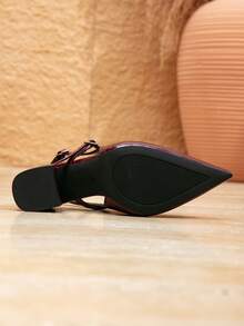 Women's High Heel Pumps, Fashion Pointed Toe Hollow Out Thick Heel Shoes With Ankle Strap, Slingback Sandals, Suitable For Commuting And Office Wear - Burgundy - View 6