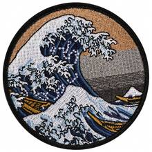 1pc Embroidered Great Wave Of Kanagawa Hot Melt Repair Patch For DIY Clothing Decoration, Artwork Accessory