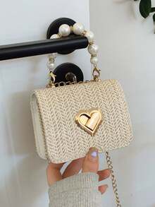 1pc Kids Fashion Rhombus Pearl Bag, Girls Mini Crossbody Handbag, Baby Accessory Small Purse - Gold - View 5