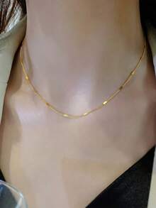Nooxian 1pc Women's Fashionable Versatile Minimalist Stainless Steel Necklace - Yellow Gold - View 7
