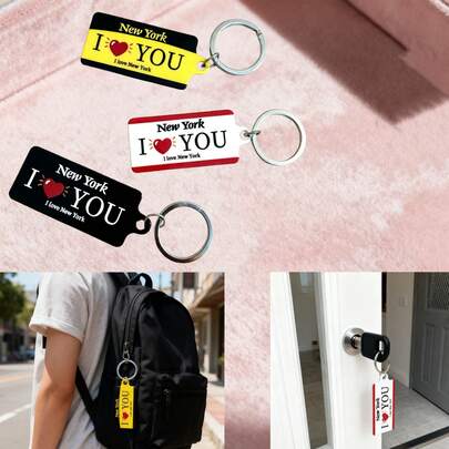 1pc Casual Metal Material Double-Sided UV Printed "I Love New York" Keychain, Unisex Key Ring, Fashion Accessory, Bag Charm, Suitable For Gifts