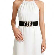 Multiple Sizes Available, New Silver Triple Circle Waist Belt, Suitable For Dresses, Coats, Shirts, Waist Cincher, Women's Elegant Adjustable Waist Decoration Belt, Versatile For Holidays, Performances, Bars, Parties, And Daily Wear - Black - View 5