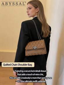 1pc Minimalist Fashion Indentation Diamond Shape Square Bag Lock Closure Flap Opening Metal Chain Shoulder Bag Suitable For Women's Daily Casual Use,2025 Fall/Winter Retro Hong Kong Style Quilted Crossbody Bag - Chain Lock Small Square Bag,Y2K Glossy Quilted Bag - Lock Detail Mini Crossbody Purse For Women, Versatile Day To Night Bag, Shiny Patent Shoulder Bag For Jeans & Dress Outfits,Secret Santa Gifts For Women,Christmas Market Bag [US Local Warehouse] - 彩色 - 查看 9