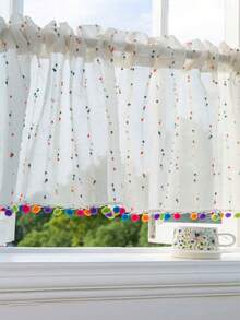 1 pieza Cortina de gasa con ribete floral doble cara con cuentas arcoíris, estilo bohemio, adecuada para decoración de cocina, baño, dormitorio, puerta de entrada y divisor de ambientes