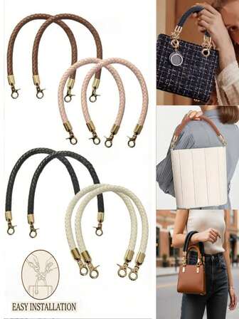 1pc/2pcs PU Woven Handle DIY Bag Strap, Gold Spring Clasp Replaceable Bag Strap, Suitable For Handmade Handbag, Wristlet, Handbag Zipper/Decor Chain, Insulated Cup Tote, Applicable To Gift Boxes, Portable Decorative Wallets, Crochet Woven Craft Handbag Replacement Zipper, Suitable For Mother's Day, Teacher's Day Homemade Creative Gift Accessories