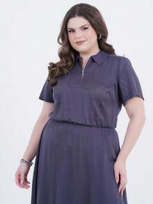 Women's Plus Size Midi Dress With Eyeliner - 灰色 - 查看 2