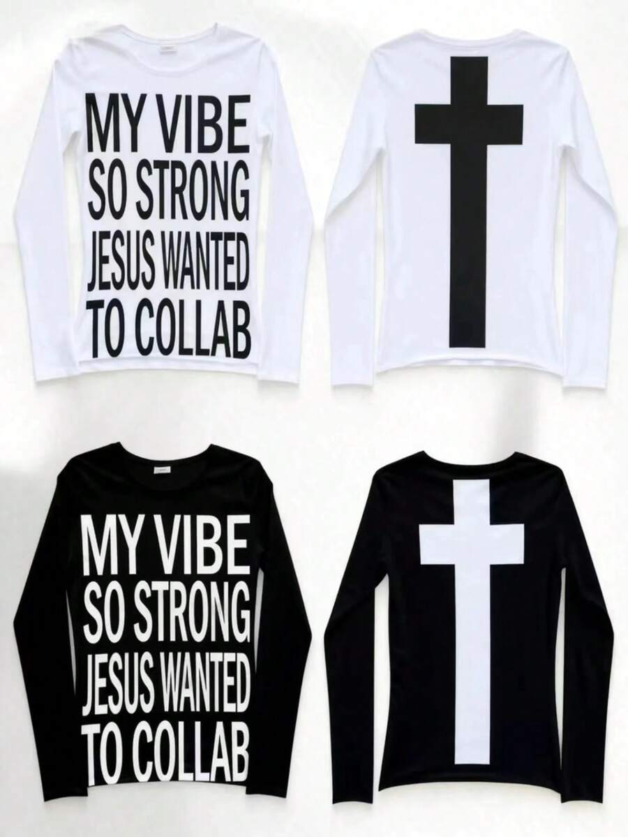 Streetwear, Hip Hop, Goth, Rock, Harajuku, Y2K, Chic, Emo, Girl, Letter Print, Grunge, Women's Patterned Long Sleeve T-Shirt, Harajuku Style. Wear It Alone In Spring And Summer, Care Required For Fall And Winter.